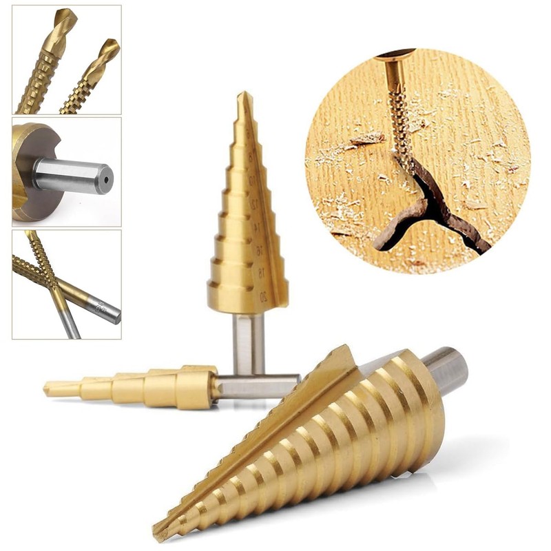 3 Pcs Large HSS Steel Step Cone Drill Bit Set