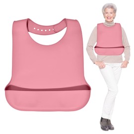 We&Life Silicone Adult Bibs for Elderly, Adult Bibs for Men Women Washable, Adult Silicone Bibs with Food Catcher (Pink)