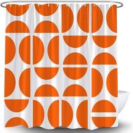 Orange Mid Century Shower Curtain Boho Modern Abstract Geometric Art Minimalist Bath Curtain with Hooks