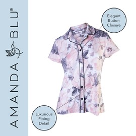 Amanda Blu Women’s 2-Piece Pajama Set | Pale Peony Top & Shorts Soft Cotton Sleep & Loungewear | Gifts for Women