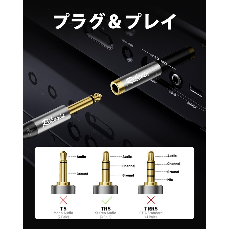 6.35mm to 3.5mm Converter Plug, RIKSOIN Stereo Mini Plug (Female)