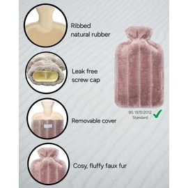 Brevian® 2 Litre Large Hot Water Bottle with Soft Luxury Faux Fur Cover UK (Blossom Pink, Regular)