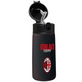 Seven Water Bottle - A.C. Milan Football Black Red Stainless Steel Thermos Flask for Indoor and Outdoor Use Temperature Resistant up to 24 Hours Water Bottle for Kids