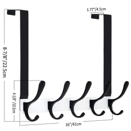 SKOLOO Over The Door Hook, Door Hanger Hooks for Hanging Clothes, Towels, Coats, Hats, Over The Door Towel Hook - Pack of 2, Black on White, Assembly Required