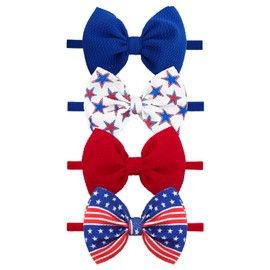 YanJie 4th of July Baby Girl Bows Blue American Patriotic Headband Baby Red Hair Accessories Newborn Bows Toddler Girls Headband