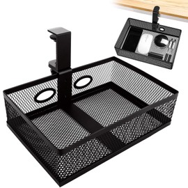 DAJAVE 360° Under Desk Drawer Organiser Pencil Drawer 25 x 17 x 7.5 cm Underdesk Drawer, Rotating Desk Organiser with 2 Cable Holes, Suitable for Home Office School, Black