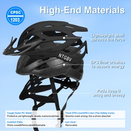 NTGBV Adult Bike Helmet for Men/Women with Helmet Bag 2 Removable Moisture-Wicking Liners & Visors Lightweight Shockproof Adjustable Design CPSC 1203 & EN 1078 Safety Certified for Road/Commute/MTB