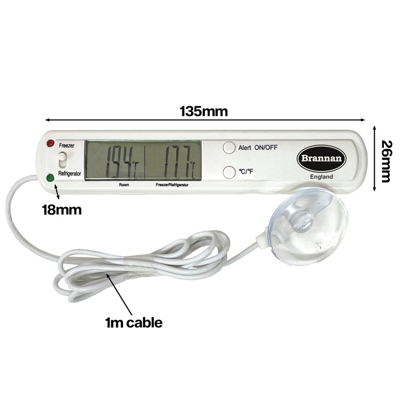 Brannan Digital Freezer or Fridge Thermometer with Alarm- For Use