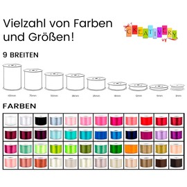 Creativery 50m Roll, Satin Ribbon, 3 mm, Ribbon, Decorative Ribbon, Gift Ribbon, Decoration for Wedding Baptism