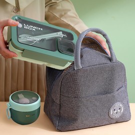 Bento Box for Adults, Lunch Boxes Set with Bag, Utensils, Oats Container Durable Leakproof Bento Lunch Box with Fork & Spoon, Food Storage Box for Men Women Student School Office