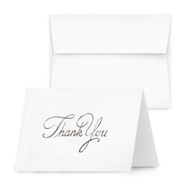 Business Thank You Cards, Nice Elegant Silver Embossed, Half Fold White Blank Greetings, Gift & Presents | Holiday, Baby & Bridal Shower, Wedding, Graduation, | Set of 25 Cards & Envelopes
