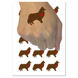 Rough Collie Dog with Heart Temporary Tattoo Water Resistant Fake Body Art Set Collection - 15 2" Tattoos (1 Sheet)