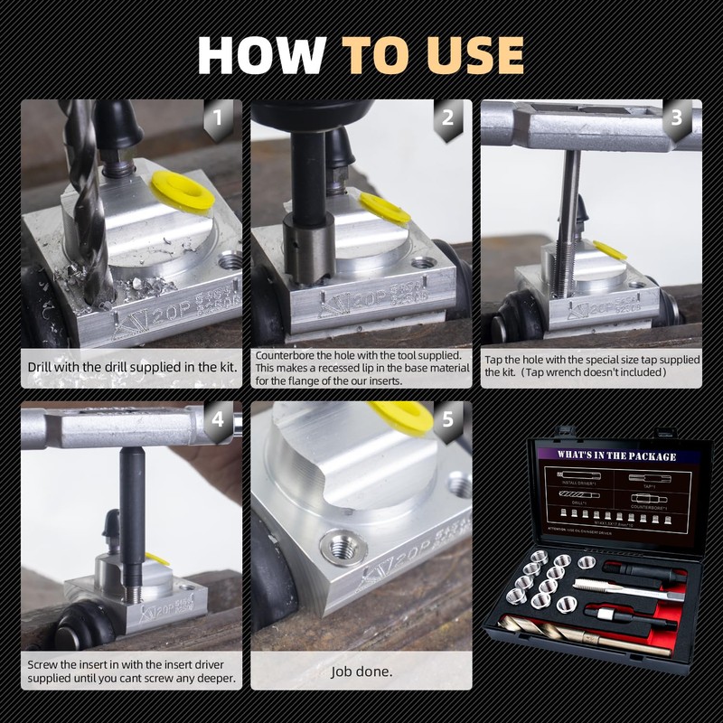 SENNMONN M14X1.5 Thread Repair Kit with Insert HSS Drill, Tap,