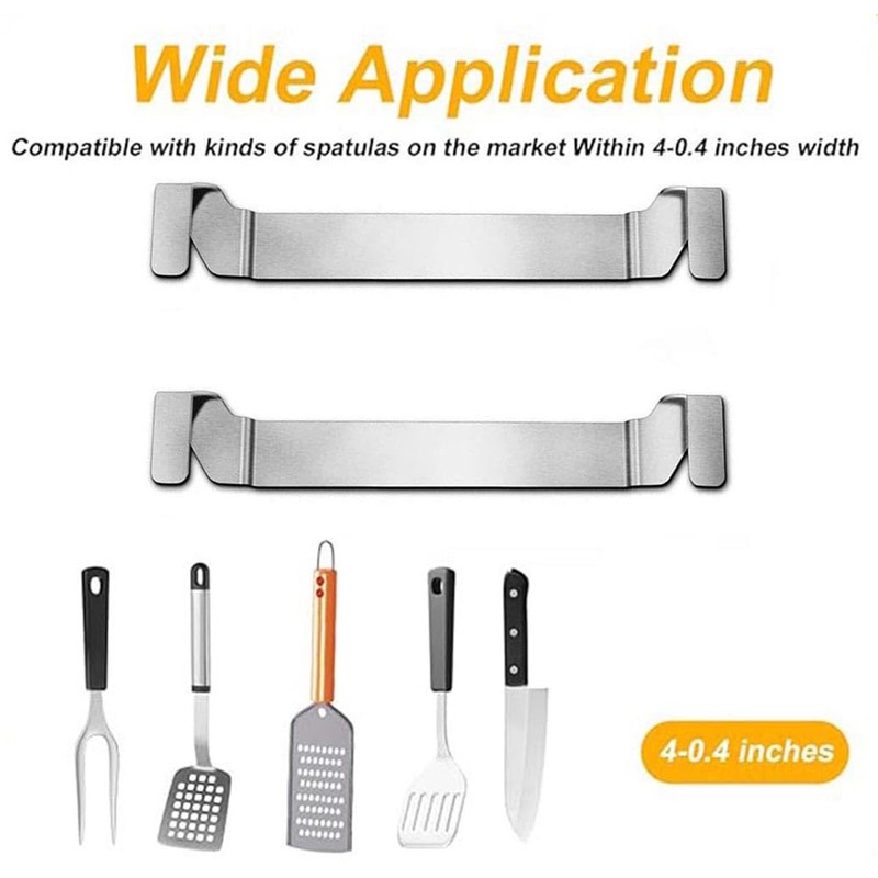 2pcs Stainless Steel Griddle Spatula Stand - Clamp-On Edge Mount