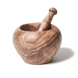 Berard Mörser mit Stößel Ø 14 cm | Mörser und Stößel aus einem Stück Olivenholz | optimal zum Mahlen und zerkleinern von Gewürzen und Kräutern | Mörser mit Stößel Holz