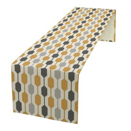Modern Geometric Dining Table Runner, Mid Century Modern Geometric Yellow Gray Pattern Dinner Table Decoration for Home Living Room Kitchen Dining Room 13x90in