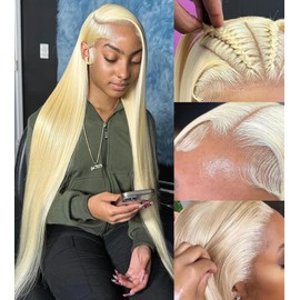 Amecire Blonde Wig Human Hair Wig 36 Inch 613 Lace Front Wig Human Hair for Women 180% Density 13x4 HD Transparent Straight Blonde Lace Front Wigs Human Hair Glueless Pre Plucked with Baby Hair