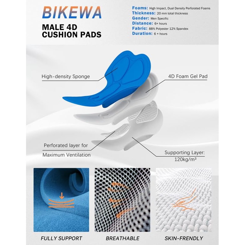 Bikewa Padded Bike Shorts for Men 4D Cycling Road Riding
