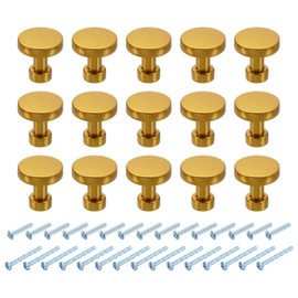 sourcing map 15Pcs Round Cabinet Knobs, 1.2" Dia x 1.18" Height Drawer Knob Handle Pulls for Kitchen Cabinets Bedroom Dresser Wardrobe, Champagne Gold