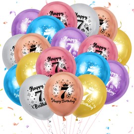 Colorful 7th Birthday Balloons 24Pcs Metallic Rainbow 7th Birthday Decorations 12 Inch 6 Assorted Colors 7 Years Old Latex Balloons for Boys Girls 7th Birthday Anniversary Party Supplies