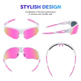 BEACOOL Polarized Sports Sunglasses for Men Women Youth Baseball Cycling Fishing Running TAC Glasses (whitepink)