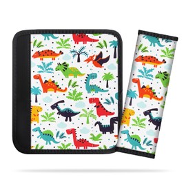 Paquete de 2 fundas para cinturón de seguridad para niños, diseño de dibujos animados, fundas para cinturón de seguridad para niños y niñas, cojín para cinturón de seguridad de niños, almohadilla para correa de hombro (dinosaurio de dibujos animados)