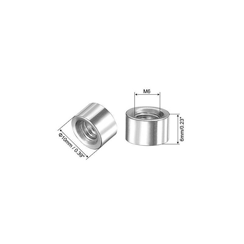 sourcing map Round Weld Nuts, M6 x 10mm x 6mm