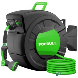 POPBULL Retractable Garden Hose Reel 1/2 in x 100 ft Wall Mounted Garden Hose Any Length