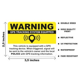 GPS Tracking Sticker Anti-Theft Car Vehicle Warning 6 Pack 2.5"x3.5" Vinyl Decals Two-Sided, in/Outdoor, Laminated for UV & Water