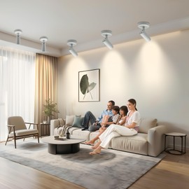 JARLSTAR LED Ceiling Spotlight 5CCT 2700K/3000K/3500K/4000K/6000K Selectable Dimmable,Spot Light Indoor Adjustable Flush Mount Lights Fixture 12W CRI 90+, White, 1 Pack Tilt Angle Accent Lighting