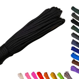 Paracord Tent Rope, Guy Rope, 18.8 ft (30 m), 0.2 inches (4 mm), 7 Cores, 551.2 lbs (250 kg), For Drying Clothes, Sunshade, Hanging, Rope String, DIY, Handmade (Black)