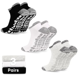 GRPSKCOS Stopper Socks Men's 3 Pairs Yoga Socks Non-Slip Socks Men's ABS Socks for Yoga, Hospital, House 39-49, 02 Black+White+Grey, 39 - 42