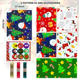 Kids Christmas Wrapping Paper Children Christmas Gift Wrap Xmas Wrapping Paper for Girl Boy,Christmas Gift Wrapping Paper Set,Red Green Deer Santa Christmas Paper Present Wrap,Christmas Rapping paper1