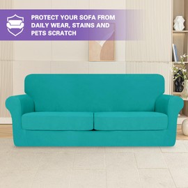 2025 Striped XL-Loveseat Covers 3 Piece, Sofa Covers for 2 Extra Large Cushion, Anti Slip Oversized Slipcovers with Bottom Ties, Thick Durable Washable, Soft Cozy Protector (71"-91", Peacock Teal)