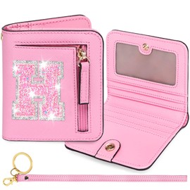 YQE Initial RFID Wallet Small Birthday Christmas Valentines Gifts for Cheer Dance Sing Sports Team Performance Teen Girls Unique Practical Preppy Teenage Cute Girly Kawaii Stuff Pink H