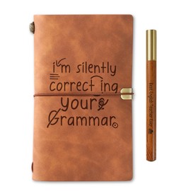 InnoBeta English Teacher Gifts, Leather Journal Notebook with Pen 7x5 Inches for Teacher Appreciation Day, Christmas, End of Term - Grammar