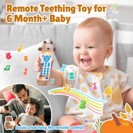 Baby Remote Control Toy with Silicone Teether, Remote Teether for Baby with Realistic Lights and Sounds - 3 Languages (English, Spanish & French), Baby Musical Toys Gifts for Boys Girls 6 Month+