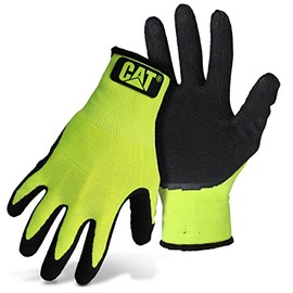CAT® CAT017411M High Visibility Work Gloves – Medium, Dip Textured Latex Coated Gloves with Knit Wrist