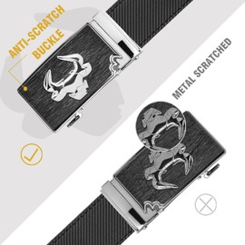 Coipdfty Men's Belts Leather Ratchet Dress Belts for Men Adjustable Belt for Casual Jeans (Brushed black-Silver bull buckle-black belt)