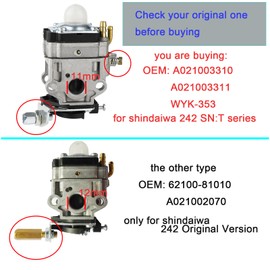 Ferilter T242 Carburetor for Shindaiwa T242 M242 T242X AH242 AHS242 C242 LE242 String Trimmer Weed Eater A021003310 WYK-353 Carburetor