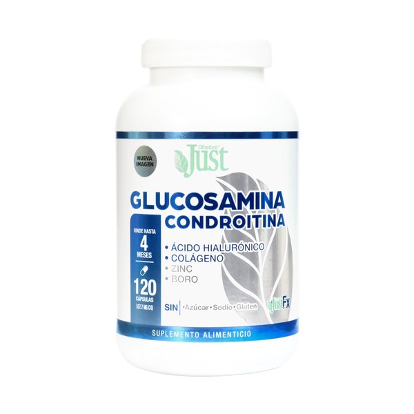 Olnatura Just - Glucosamina Condroitina Premium JustFx 120 cápsulas con Ácido Hialurónico, Colágeno Hidrolizado, Zinc y Boro.