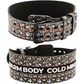 WARM BODY COLD MIND Leather Weight Lifting Belt 4" Adjustable Belt with Buckle for Training Squats Gym (Snake, L)