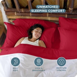 Bare Home 100% Rayon Made from Bamboo Twin XL Sheet Set - 3 Piece Bedding Set - Deep Pockets - Breathable - Easy Fit - Bedding Sheets & Pillowcases (Twin XL, Red)