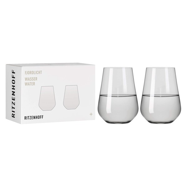 RITZENHOFF 3651002 Water Glass 500 ml - Series Fjordlicht No. 2 - Pack of 2 with Grey Gradient - Made in Germany