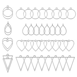 PATIKIL 80 Pieces Open Bezels Resin Bezel Charm Pendant Open Back Bezels Alloy Hollow Frame Bulk for Resin Crafts Making Silver Tone and White (4 Shapes)