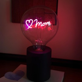 E26 Portable LED Desk Lamp - Pink Mom Letter Cordless Night Light, 1.5W 2200K Warm Pink Dimmable Bulb, USB Rechargeable Bedside Lamp for Nightstand, Gift for Mom, Nursery, or Home Decor