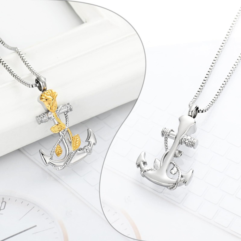 XSMZB Rose Flower Anchor Urn Necklace for Ashes Stainless Steel