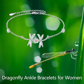 POPKIMI Dragonfly Anklets for Her Dragonfly Gifts Sterling Silver Dragonfly Anklets Dragonfly Ankle Bracelet Dragonfly Jewelry for Women Mom Wife Birthday Anniversary Graduation Gifts