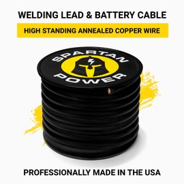 Spartan Power Welding Lead & Car Battery Cable Copper Wire - DIY Bulk Car Battery Cable, Pro American Made Automotive Grade Battery Cable - 600 Volt, 4 AWG, 50 Foot, Black