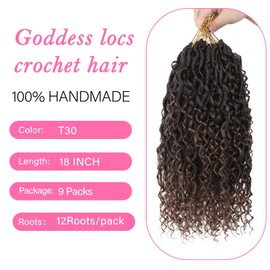 Sosihua Goddess locs crochet hair, 9 packs soft boho faux locs with curly ends bohemian crochet dreads for black women(18Inch,#T30)